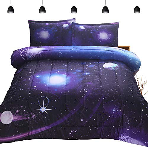 PomCo Galaxy Comforter Twin 68x88 Inch Universe Cloud Galaxy Comforter Set for Boy Girl Teen Kid 1 Galaxy Comforter & 1 Pillowcases 3D Space Outer Sky Microfiber Bedding Set 2Pcs 